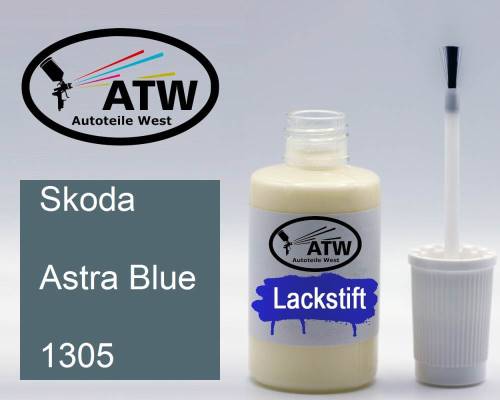 Skoda, Astra Blue, 1305: 20ml Lackstift, von ATW Autoteile West.